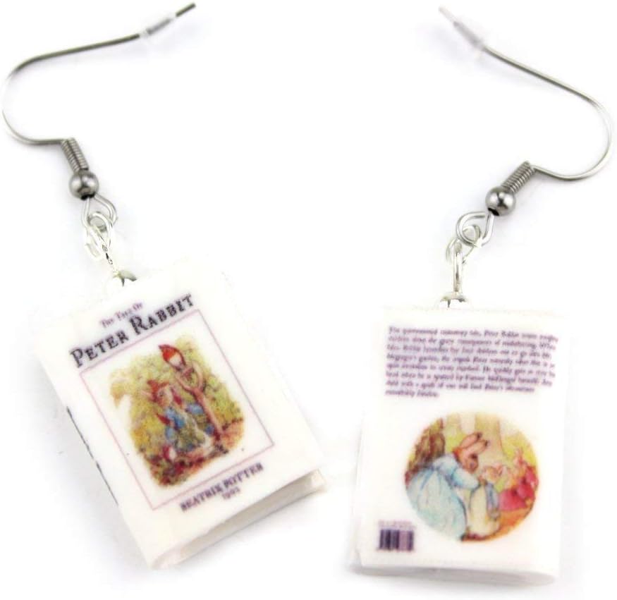 Peter Rabbit Beatrix Potter Clay Miniature Book Stainless Steel Hypoallergenic Earrings