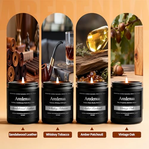 Image of Mens Candle Set - Manly Candles for Men, 4 Pack Soy Candles for Home Scented, Masculine Candle Gift Set - Includes Sandalwood Leather, Whiskey Tobacco, Amber Patchouli & Vintage Oak