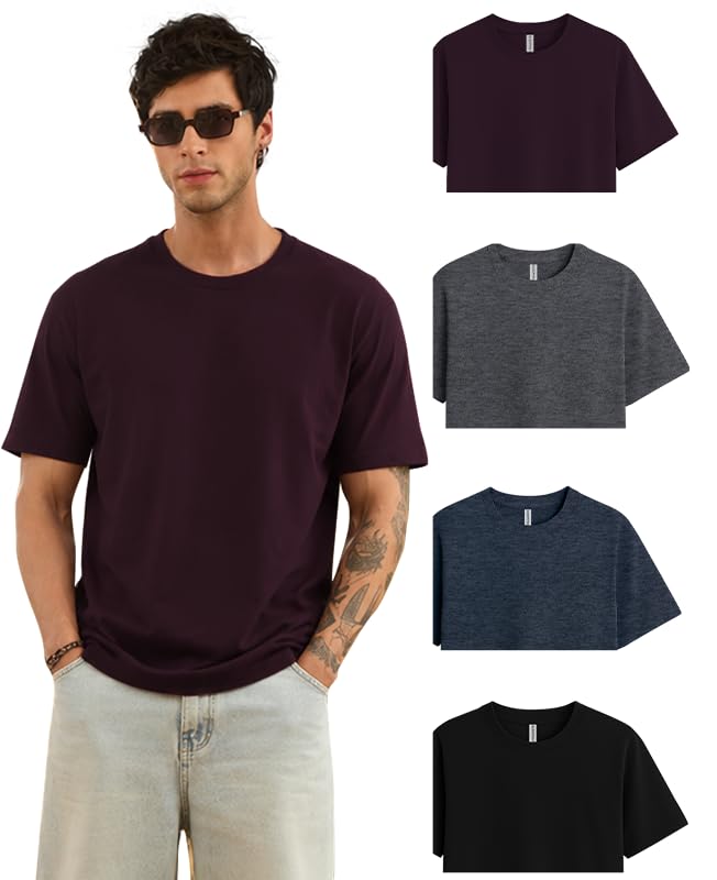 Image of Sleepynuts Men's Everyday Wear Crew Neck Regular Fit T-Shirt | Half Sleeve Solid Plain Casual T-Shirt for Men | Soft Breathable Fabric |