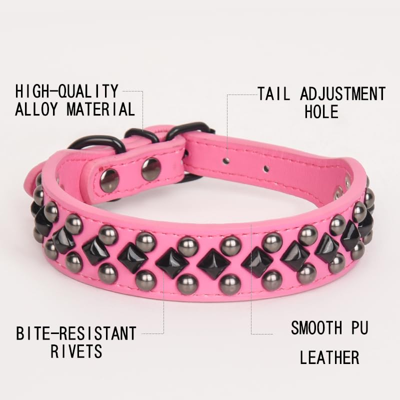 Pimaodog Hundehalsband aus PU-Leder mit Nieten für kleine, mittelgroße und große Hunde, Pitbull, Mastiff, Labrador, Boxer, Rottweiler, Deutscher Schäferhund (Schwarz, M)