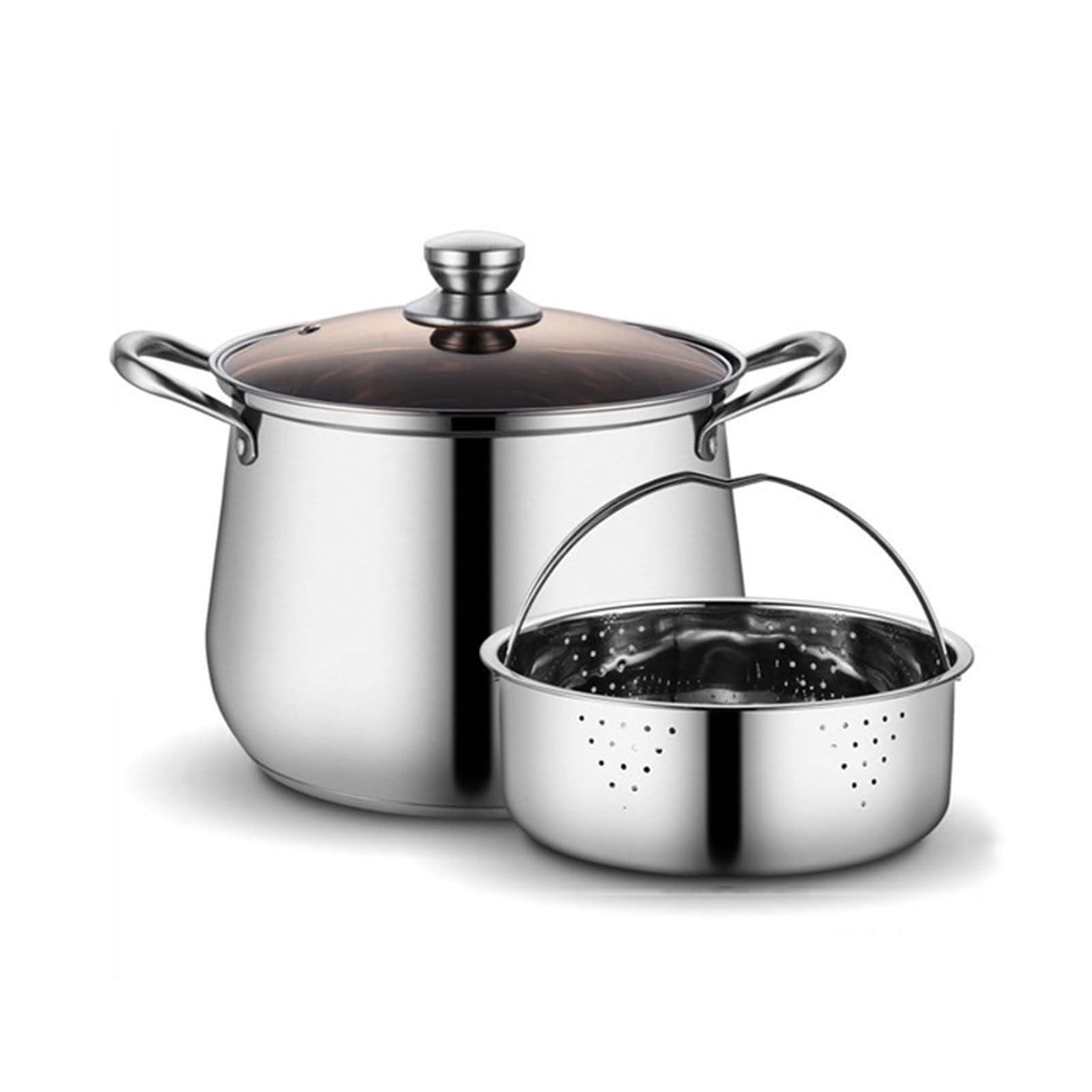 Olla de acero inoxidable con vapor, 24/26/28 cm, olla multiusos para cocinar salsas, pasta, pasta y mariscos (24 cm)