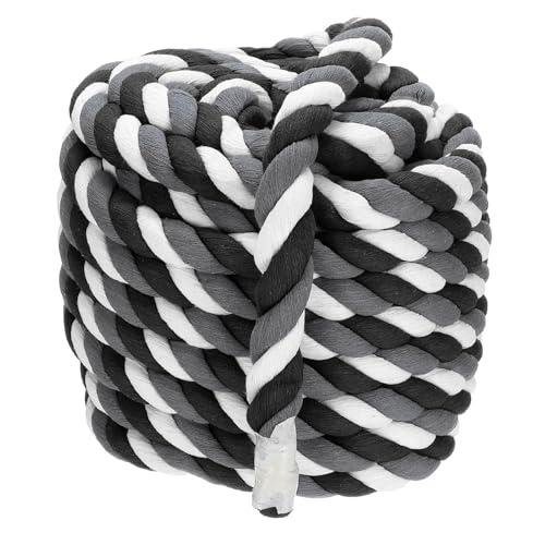 PATIKIL 1 Inch x 50 Feet Natural Twisted Cotton Rope 3 Strand Strong Thick Cotton Rope Tug of War Rope for Railings Crafts Games Home Decor Black Gray White