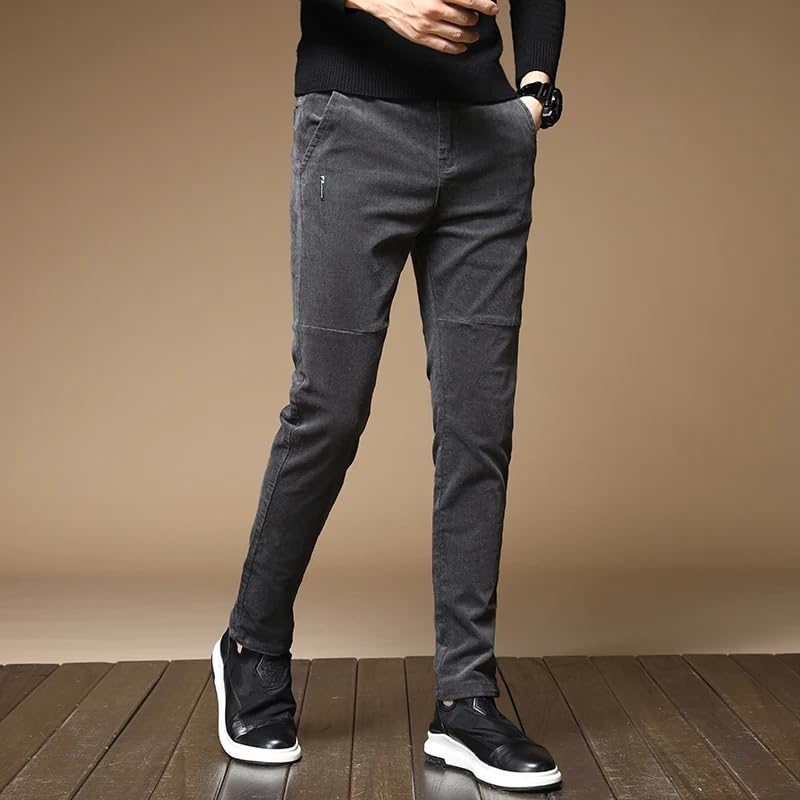 Winter Fleece Warm Corduroy Pants Men Business Slim Fit Stretch Thicken Gray EN8 Fluff Casual Trousers Male3