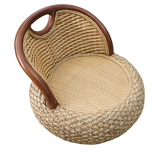 JNTFNE Taburete otomano con respaldo, taburete de ratán tejido a mano, estilo rural, puf trenzado, reposapiés para sala de estar, patio, sala de té, sala de estar