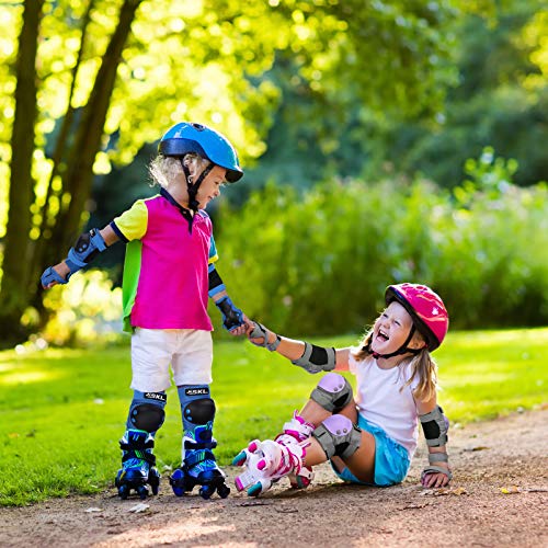 SKL Knee Pads for Kids, Elbow and Knee Pads Kids 6-13, Toddler 3 in 1 Protective Gear Set with Wrist Guards, Adjustable Strap for Skating Scooter Bike Riding Skateboard Cycling Rollerblading