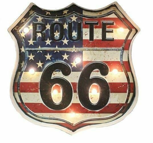 Placa decorativa de metal vintage con logotipo 3D LED Route 66 Garage Man