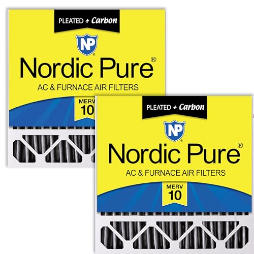 Image of Nordic Pure 20x20x5 Pleated MERV 10 Plus Carbon Air Filters 2 Pack | Actual Size: 19 5 /8 x 19 7 /8 x 4 3 /8 Honeywell Replacement Made in USA, Advanced HVAC Furnace Filtration, Odor Control