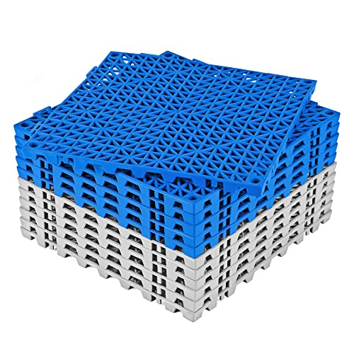ToLanbbt Modular Interlocking Cushion 12P 11.8" x 11.8" Interlocking Rubber Floor Drain Holes Non-Slip Splicing Drainage Mats for Deck, Shower, Kitchen, Drain Pool, Indoor Outdoor (Grey Blue)