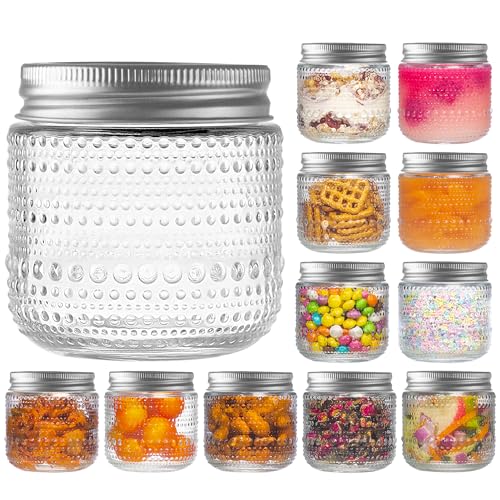 WACOI Mason Jars 8 Oz with Lids 12 Packs, Vintage Small Glass Canning Jars with Silver Metal Lids for Storing, Pickling, Honey, Jam, Home Decor, Candle and DIY Crafts