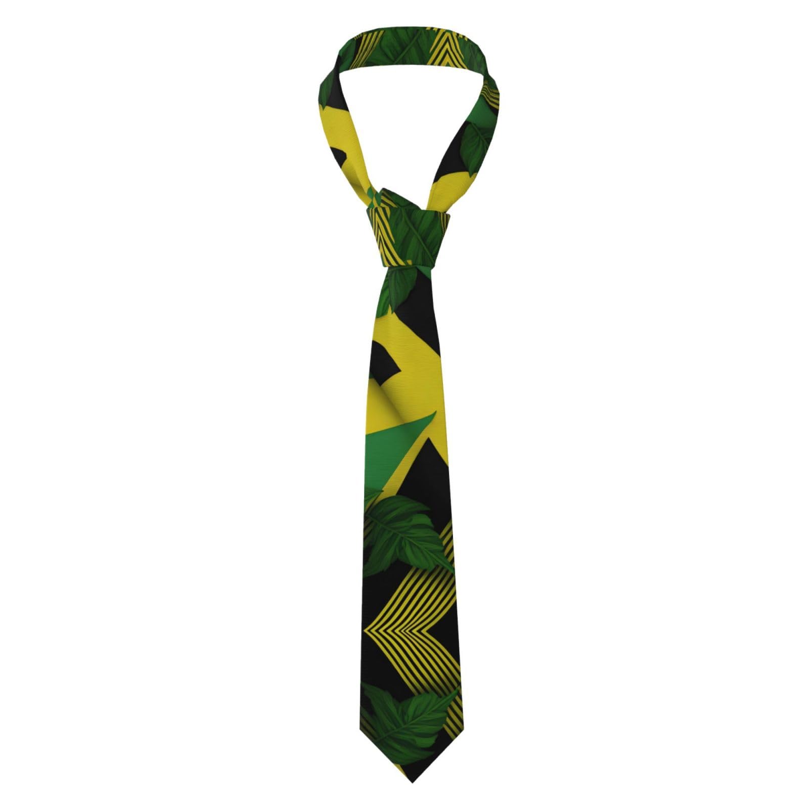 Whjshop Men's Black Jamaica Flag Leaves Printing Necktie Soft & Comfortable, Non-Deforming, Fade-Resistant, Durable (57X3.1 Inch)