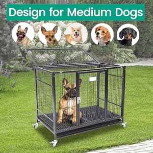 36 Inch Stackable Metal Heavy Duty Dog Crate Cage Medium Sized Dog with Top Access and Lockable Wheels, 2 Door Dog Kennel Indoor with Tray and Slide-Out Proof Floor Grid 36 Inch Stackable Metal Heavy Duty Dog Crate Cage Medium Sized Dog with Top Access and Lockable Wheels, 2 Door Dog Kennel Indoor with Tray and Slide-Out Proof Floor Grid