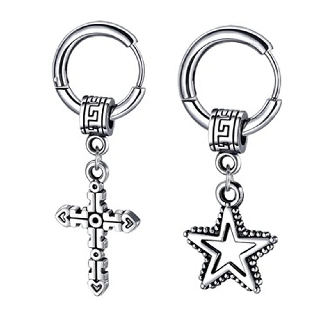 Men Christ Jesus Cross With Star Dangle Hoop Studs Punk Titanium Steel Piercing Jewelry Silver Stainless Steel Hoop Earrings For Men And Women-image-15