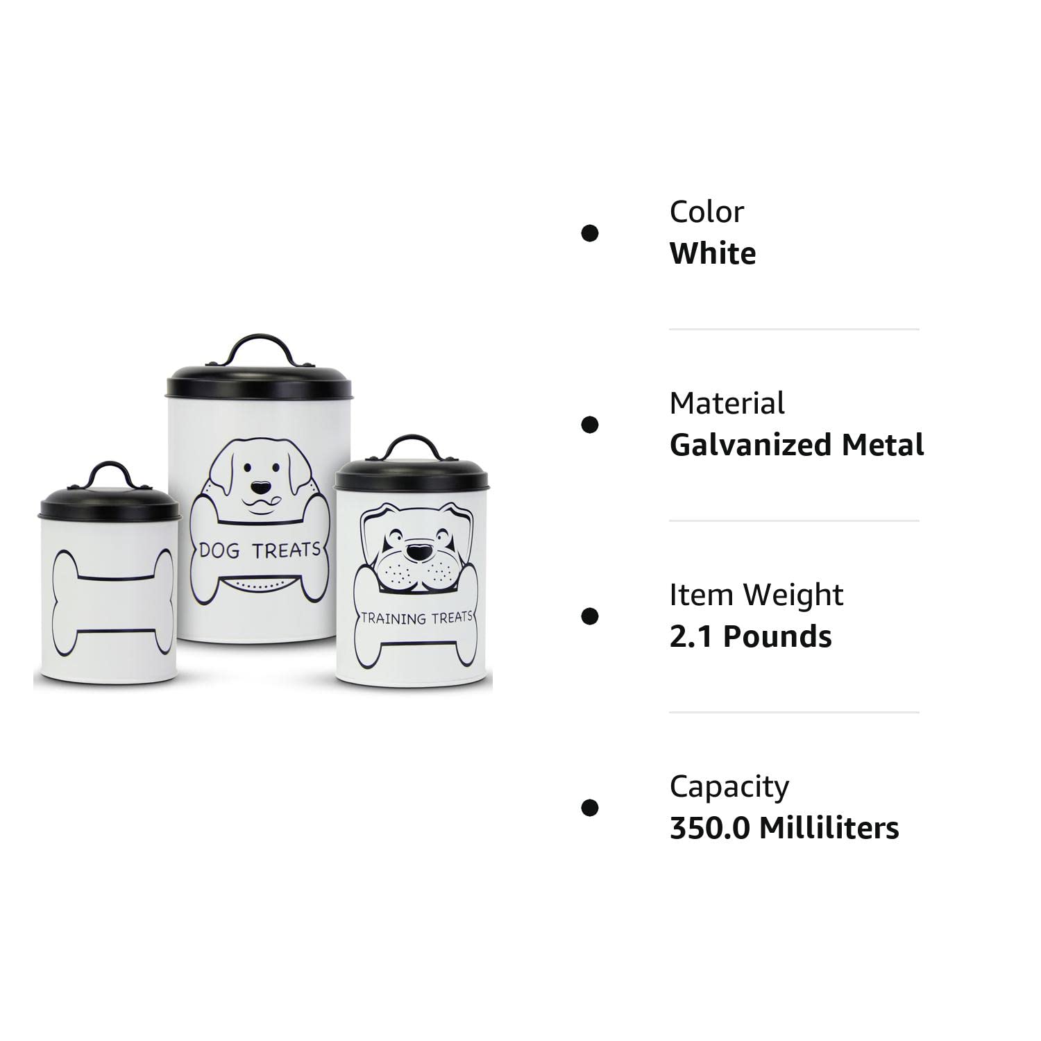 Pure Home Essentials Metal Dog Treat Containers with Lids (Set of 3) ?Çô Customizable Chalk Labels & Chalk Included ?Çô Dog Food Storage/Dog Treat Jars for Kitchen Counter