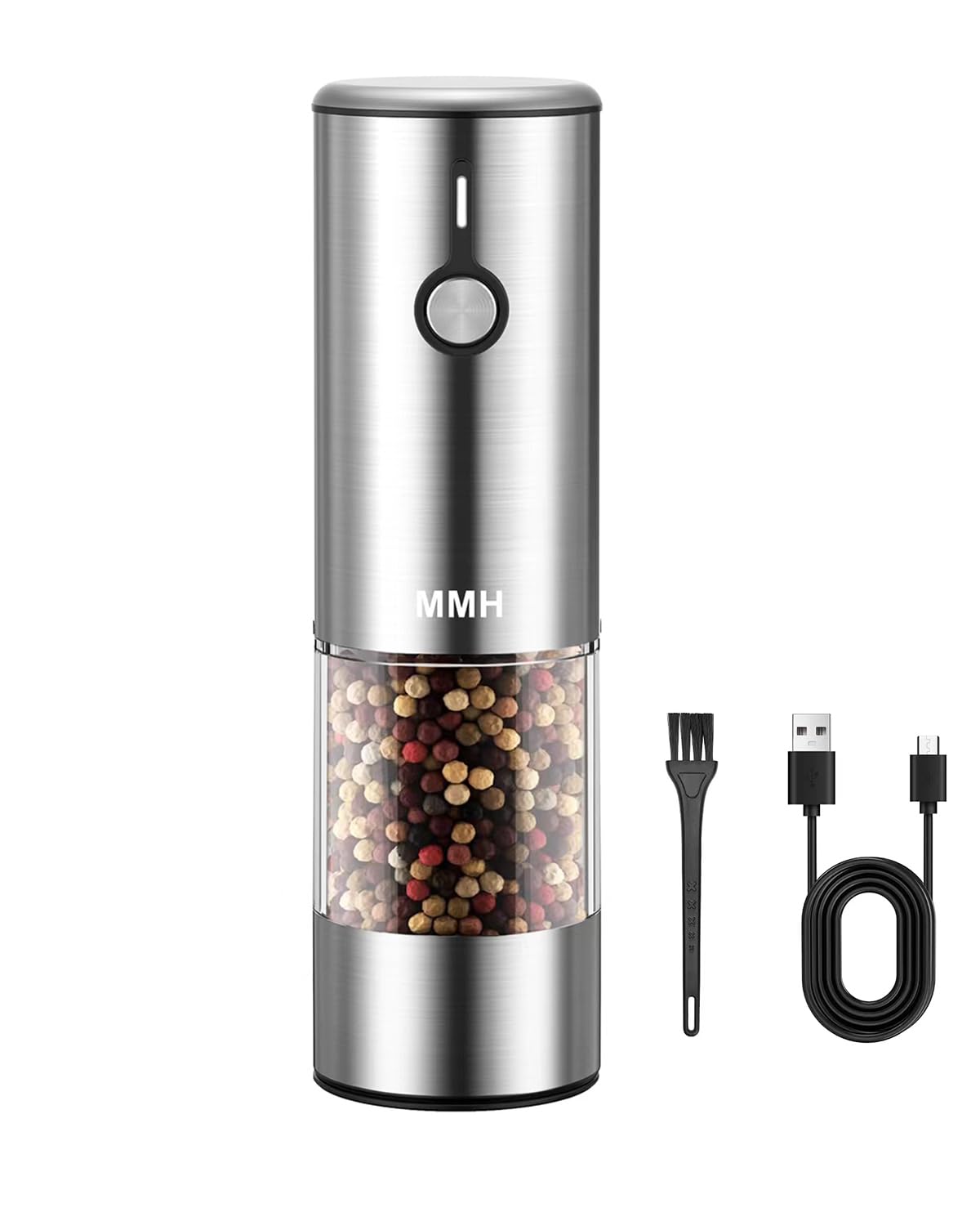 Electric Salt and Pepper Grinder, Rechargeable with 6 Level Adjustable Coarseness, Easy to Refill, Stainless Steel One Handed Automatic Salt and