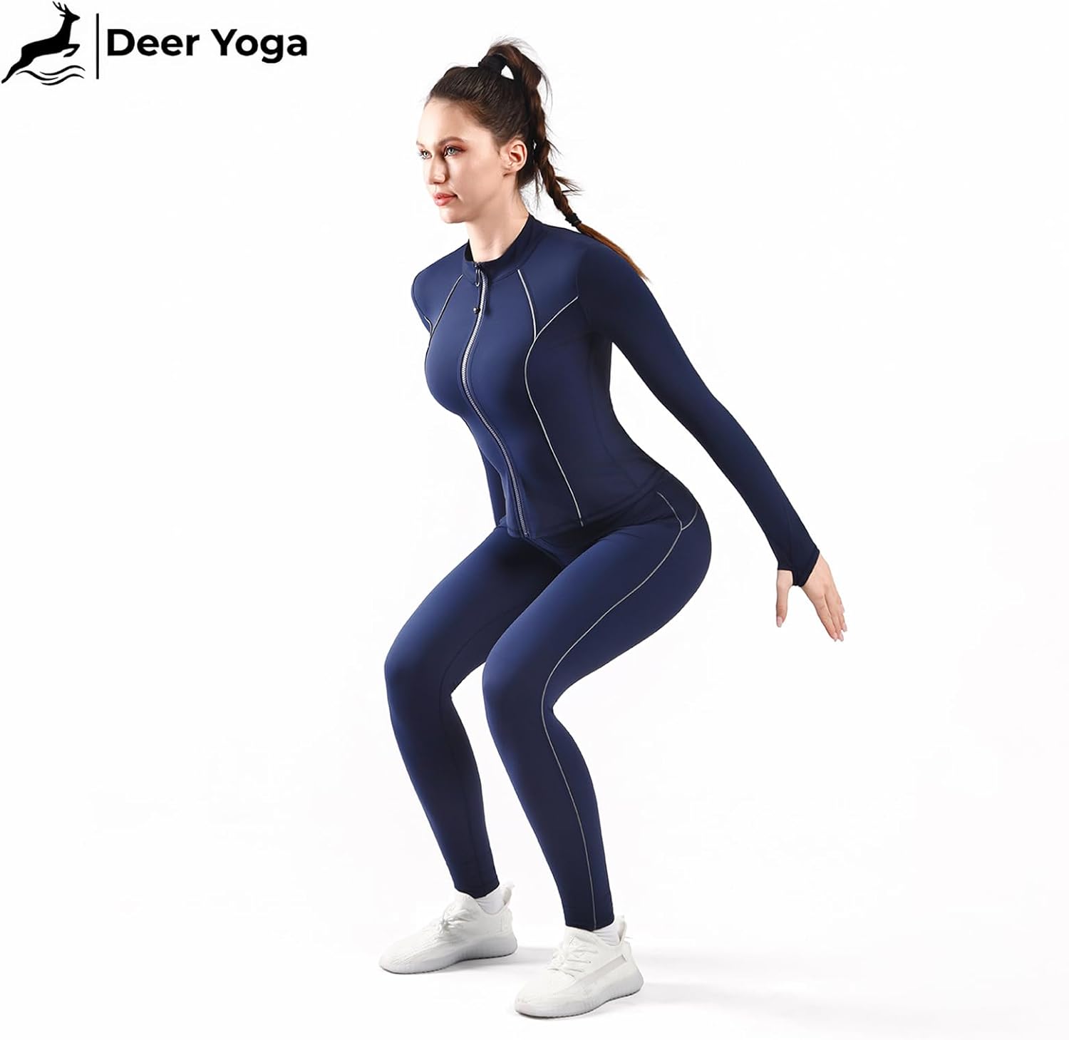 Workout Sets for Women 2 Piece Seamless Long Sleeve Yoga Outfits Active Leggings All Zippy Jacket Gym Set - Image 3