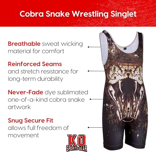 KO Sports Gear Unisex Wrestling Singlet for Adult Wrestlers - Wrestling Singlet for Men & Women - Bold Durable Uniform, Stretchy Breathable Material - Cobra Snake, Adult Medium
