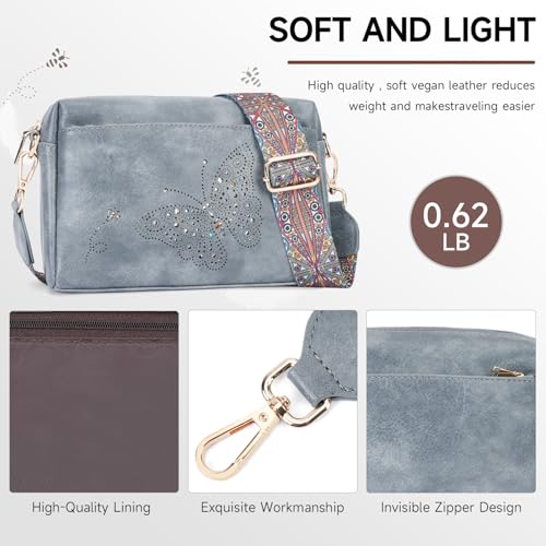 Crossbody Bags for Women, Vegan Leather Small Crossbody Purse Butterfly Shoulder Handbags with Wide Strap4