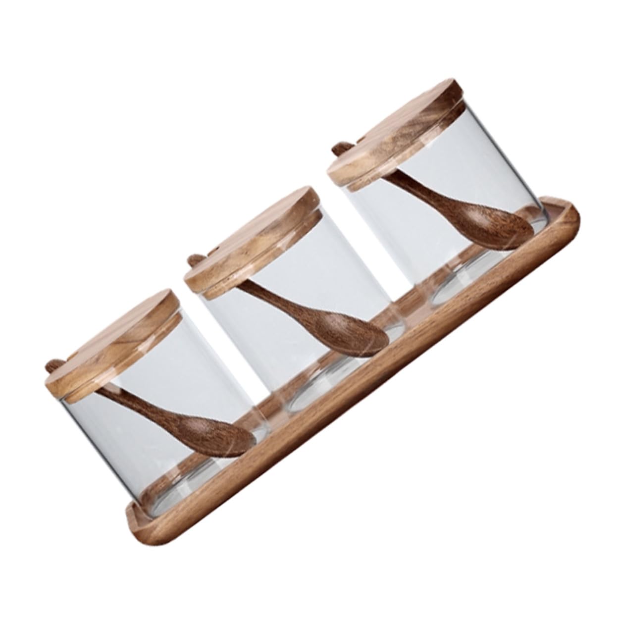 NOLITOY Glas Gewürzbehälter Satz Mit Holzdeckel Und Löffel Klares Vorratsglas Für Salz Pfeffer Zucker Multifunktionaler Gewürzaufbewahrungshalter Für Haushalt Und Küche