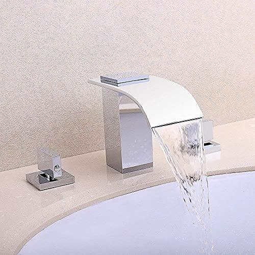 Jiuzhuo Modern Chrome Widespread Bathroom Faucet Waterfall Double Handle Lavatory Vanity Sink Faucet