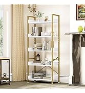 YITAHOME Libreria A Scala Industriale 5 Ripiani Con 4 Ganci - Struttura In Acciaio E Legno, Marrone Vintage, Antiribaltamento - 5