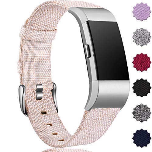 Maledan Bands Compatible with Fitbit Charge 2 and Charge 2 HR Fitness Activity Tracker for Women Men, Durable Woven Fabric Watch Band Replacement Accessories Strap Wristband, Small, Beige