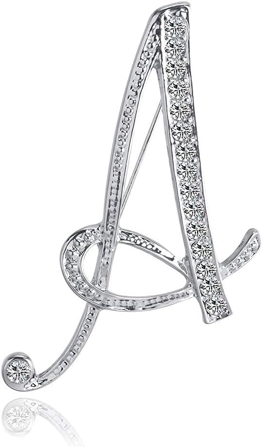 Initial Letters Brooch Pins For Women, Letter Pins For Stockings, Silver Plated Metal Rhinestone Clear AAA+ Crystal Lapel Pin Brooches（1Pcs）