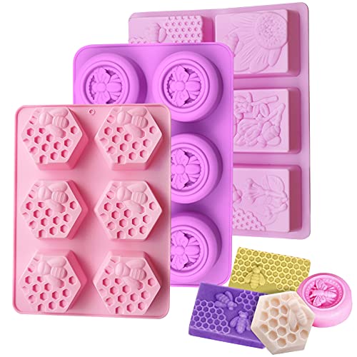 Molde de jabón de silicona de panal para hacer jabón moldes de pastel de abeja para hornear, 3 moldes de colmena