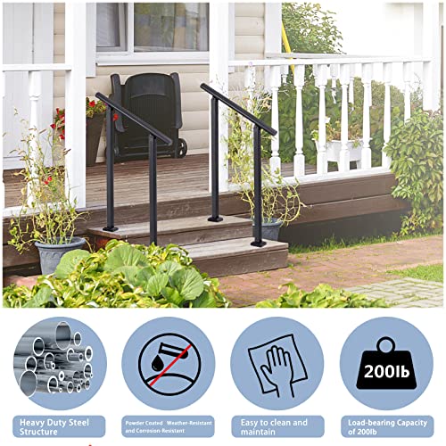 Sdnbht Handrails For Outdoor Steps Black Wrought Iron Outdoor Handrails For Exterior Steps 1-2Steps Hand Rails For Outdoor Steps Safety Stair Railing For Deck Gates Porch Concrete #TOP3