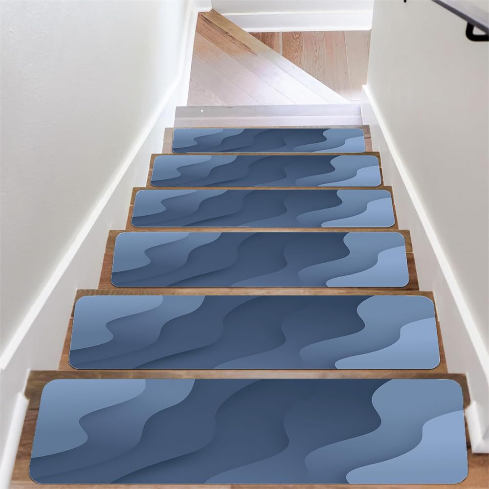 Odot Motif Coloré Tapis Escalier, Tapis Escalier Antidérapant, Muet Moquette Escalier, Marchettes d'Escalier Auto-Adhésif, pour Enfants, Aînés et Animaux de Compagnie (Bleu,Lot de 15)