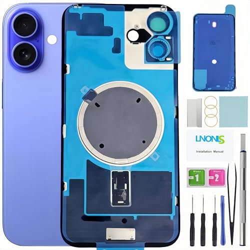 LNONLS 16 Plus Back Glass Replacement for iPhone 16 Plus Rear Back Cover Glass Waterproof and Camera Lens+Professional Repair Tool Kit (Ultramarine) by LNONLS - Used condition - US$23.45