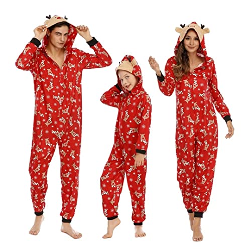 wenyujh Weihnachts Familien Outfit, Weihnachten Schlafanzug Rentier Matching Christmas Pyjamas Set Langarm Fun Nachtwäsche Schlafanzughose für Damen Herren Kind(XL,Rot-dad Cover