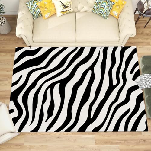 Tapis zèbre lavable antidérapant grand salon facile à nettoyer
