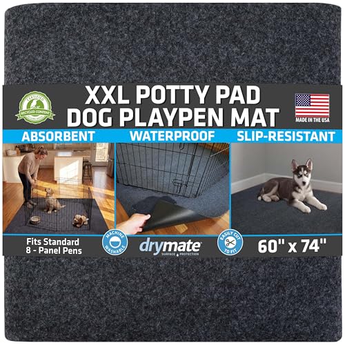 Image of Drymate Jumbo XXL Potty Pad, Dog Playpen Mat Whelping (60x74), Super Absorbent, Waterproof, Slip-Resistant, Machine Washable, Reusable Puppy Pad for Training, Incontinence, Crate, Kennel (USA Made)