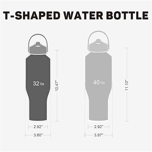Miniatura 2 de Botella de agua negra de acero inoxidable de 40 onzas, mantiene el frío 24 horas y el calor 12 horas, botella de agua con tapas de popote y