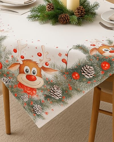 Kamaca Tischdecke Mitteldecke Elch mit roter Nase hochwertiges...