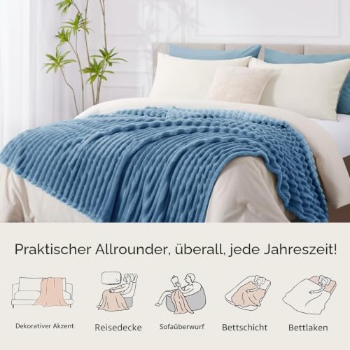 RUIKASI Kuscheldecke Flauschig Decke Himmelblau - 150x200cm Fleecedecke Sofadecke Couchdecke für Wohnzimmer Deko Tagesdecke Blanket… – Ansicht 5