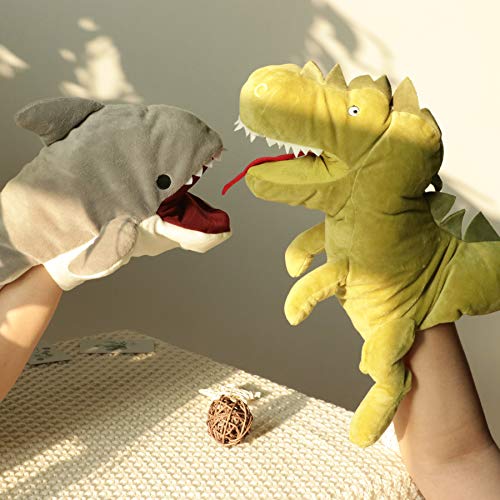 Hopearl Plush Dinosaur Hand Puppet T-Rex Puppet With Open Movable Mouth For Imaginative Play, Role Play, Interactive Toy For Storytelling Teaching Puppet Theater, Birthday Gift For Kids, Green, 13'' #TOP2