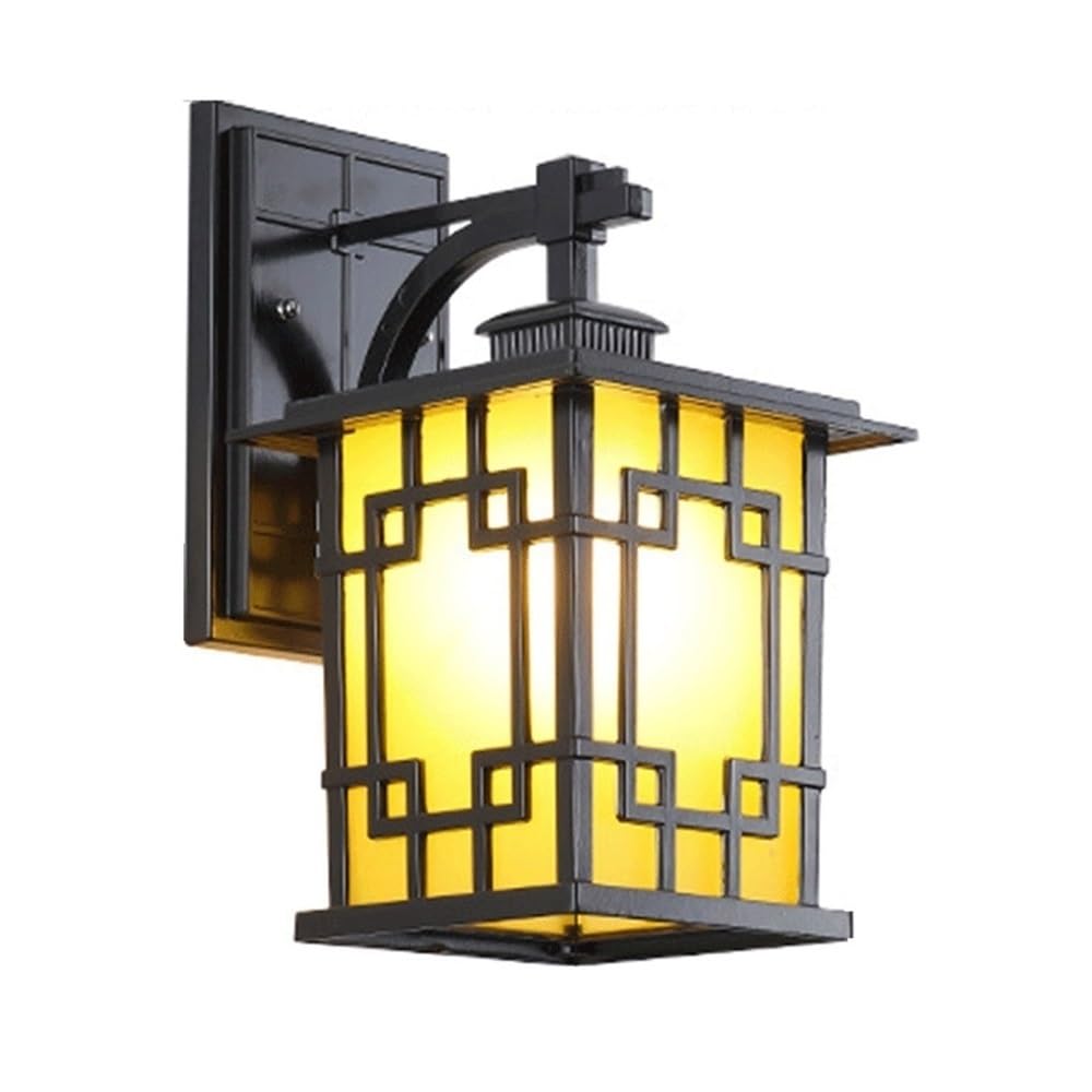 OZBMA Outdoor Square Wall Light Antique Aluminum Sconce Glass Shade Lamp for Corridor Rural Aisle Garage Porch Lighting Fixture(Black,32cm/12.6in)