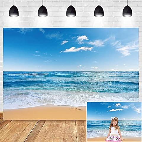 Yongqian Summer Hawaii Sea Beach Photography Backdrops 82x60in Blue Sky Ocean Photo Background Wedding Party Decoration Backdrop Birthday Banner Studio Props Cake Table Decor Supplies Cover