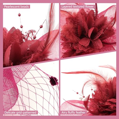 Image of DRESHOW Women Fascinator Hats Tea Party Hat Vintage Pillbox Hat Headband for Cocktail