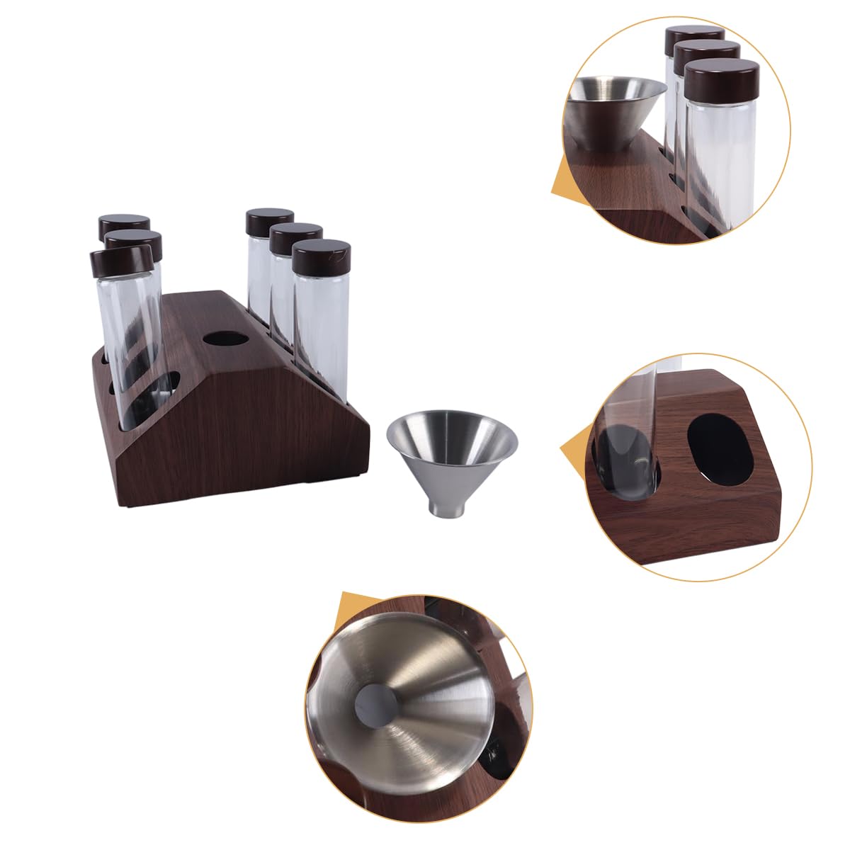 Teron 6 PCS Tubo De Ensayo De Embalaje De Granos De Café Con Base De 6 Orificios Y Embudo, Té Y Almacenamiento De Hierbas Botella De Vidrio Sellada