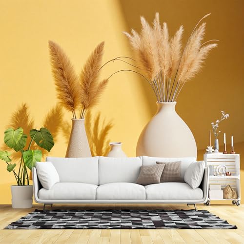 Murales de pared de tamaño personalizado, arreglo de jarrón de hierba de las pampas, decoración minimalista inspirada en la naturaleza botánica, decoración bohemia chic, tela de pared autoadhesiva