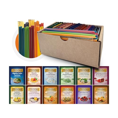 Twinings 48 Tea Bags Herbal Variety Pack – 12 Caffeine-Free Flavors + 20 Honey Sticks, Relaxing Herbal Tea Gift Set for Tea Lovers, Bedtime & Daily Wellness