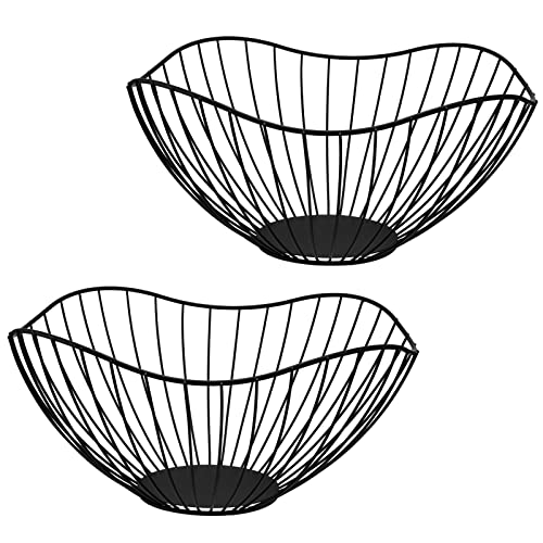 HEIHAK 2 PCS Black Wire Fruit Bowl, Metal Wire Fruit Basket for Snack, Vegetable, Kitchen Countertop Decoration