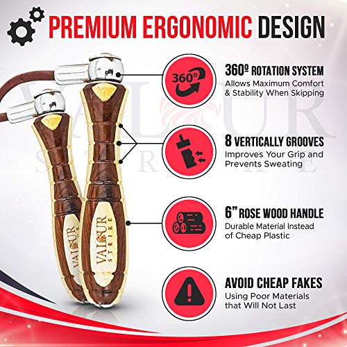 Valour Strike Leather Weighted Skipping Rope | Weighted Jump Rope for Boxing, Fitness Training, HIIT, MMA, Exercise | Leather Skipping Ropes for Men, Women & Outdoor Skipping Rope - Image 3