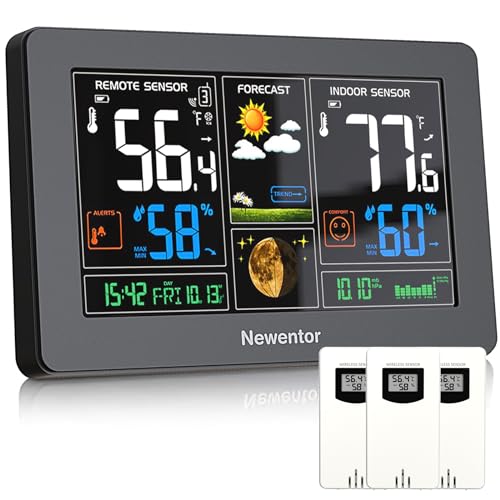 Newentor Q3-BLACK3 Weather Station Wireless Indoor Outdoor Thermometer, Color Display Digital Weather Thermometer With Atomic Clock, Barometric Pressure cover