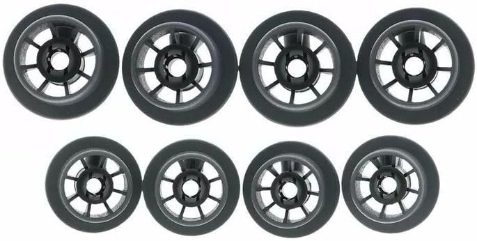 Bottom view of eight Samoser dishwasher lower dishrack roller wheels