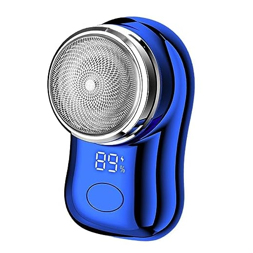 harayaa Mini barbeador elétrico para homens, aparador de barba, visor digital inteligente, máquina de barbear para barba, depilação facial pequena, barbeador, Azul