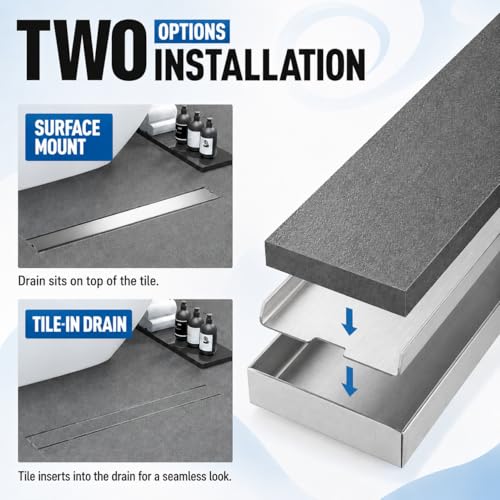 Image of Tapsa Tile Insert Floor Drain | 304 Stainless Steel | Invisible Shower Drain Channel | Shower Drain Channel |Water Drain Channel| Floor Drain with Cockroach Trap | Anti-Rust. (SS Matte, 18X4)