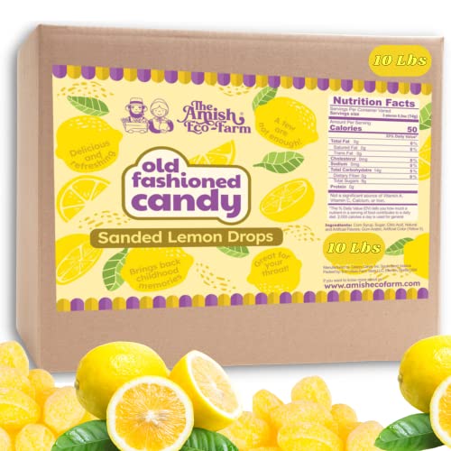 Claey's Old-Fashioned Sanded Lemon Drops By The Amish Eco-Farm | Hard Candy | 10 Lbs Box #TOP17